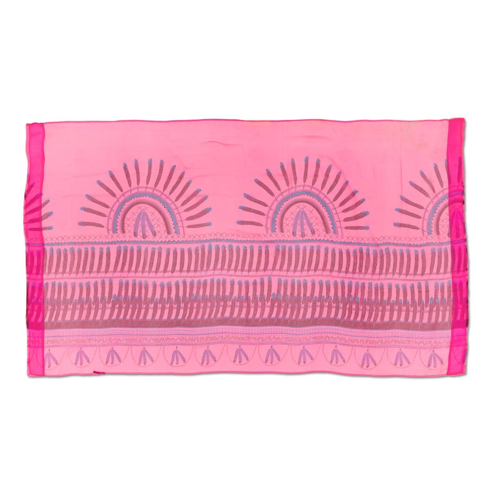 Zandra Rhodes: an 'Indian Feather Sunspray' Silk Chiffon Panel 1970 - 2