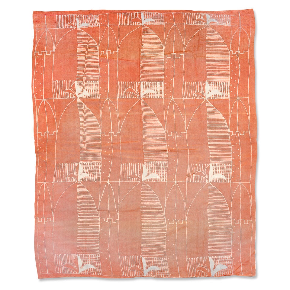 Michael O'Connell Tapestry, circa 1950: Michael O'Connell Tapestry, circa 1950 Cotton, paste resist printed with architectural motifs. 255 x 177 cm Footnotes: Provenance The estate of Jack & Molly Pritchard For further information on this l