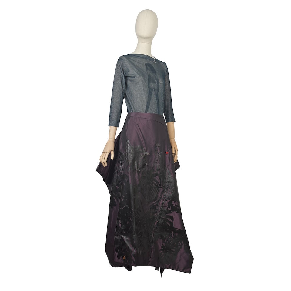 Vivienne Westwood: a Blue Lycra Printed Long Sleeve Top and a Two-tone Aubergine Silk Skirt With... - 4