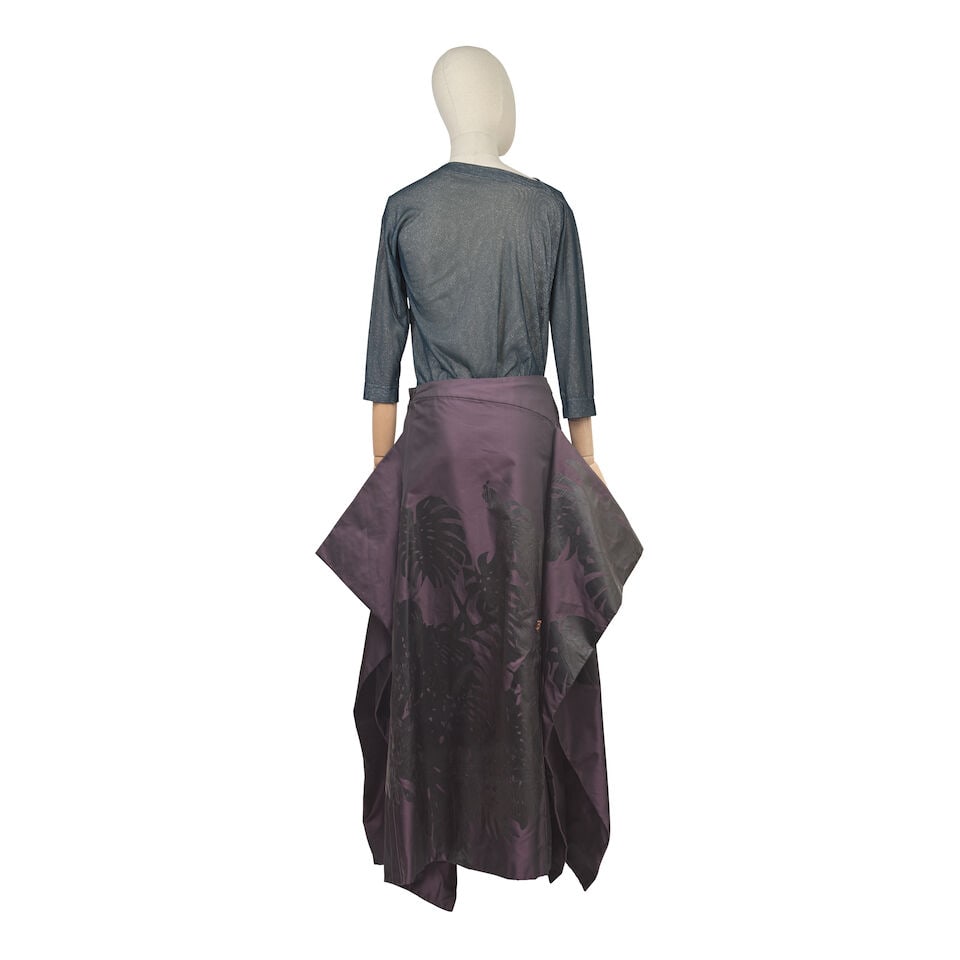 Vivienne Westwood: a Blue Lycra Printed Long Sleeve Top and a Two-tone Aubergine Silk Skirt With... - 6