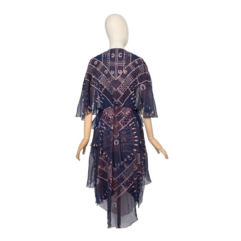 Zandra Rhodes: a Navy Silk Chiffon 'Mexican Turnaround' Kaftan Dress 'Mexican' Collection, Autum... - 2