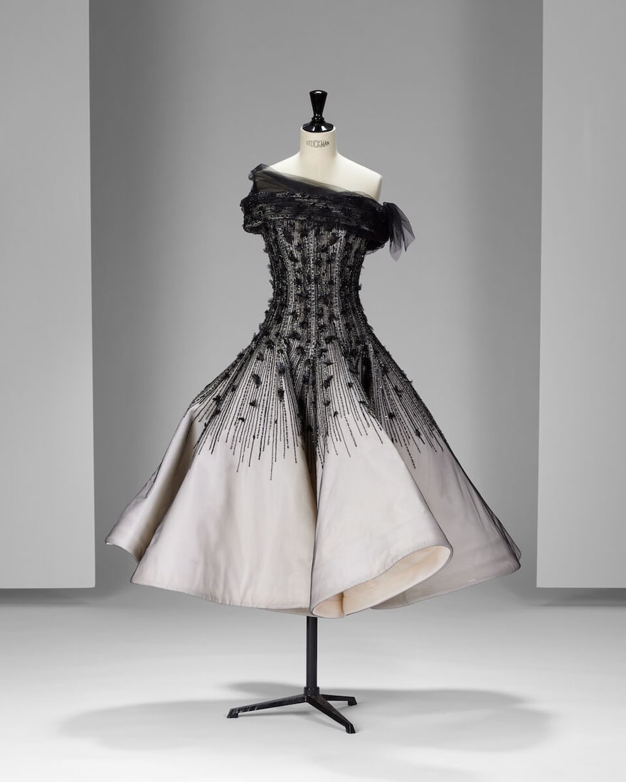 Ralph & Russo Haute Couture: a White Silk Gazar Flared Dress With Black Tulle Embellished Overla... (1 of 3)