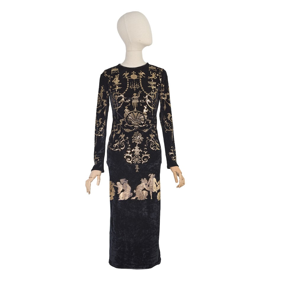 Vivienne Westwood: a 'Boulle' Stencilled Black Velvet Maxi Dress 'Portrait' Collection, Autumn-W... (1 of 2)