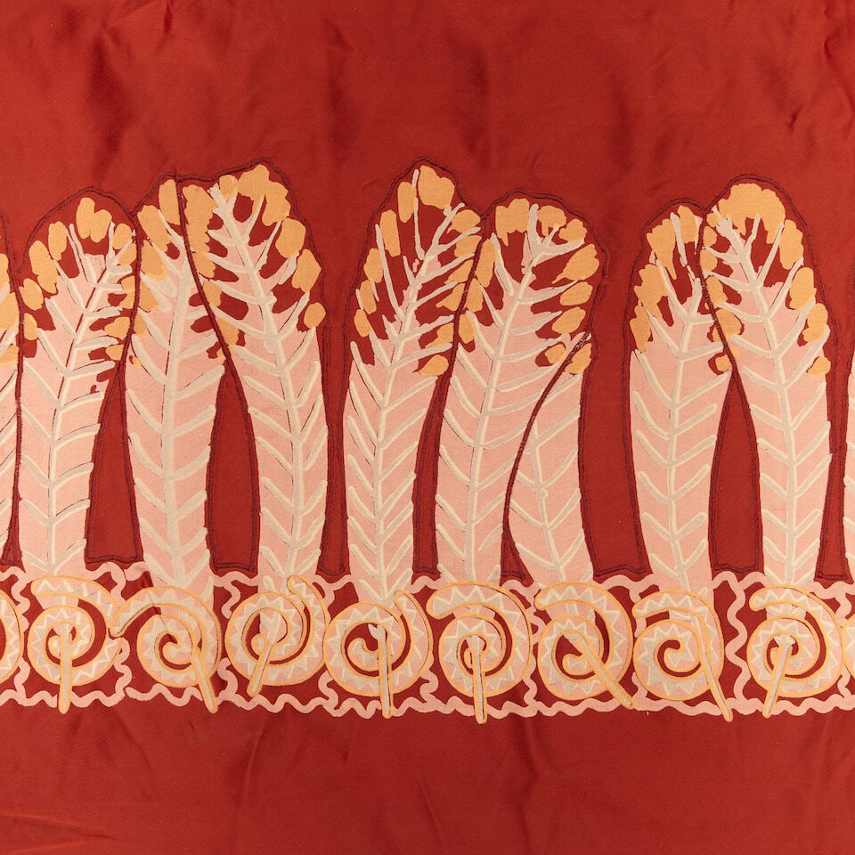 Zandra Rhodes: a Terracotta Screen-Printed and Embroidered 'Indian Feather Border' Textile 1969 - 3