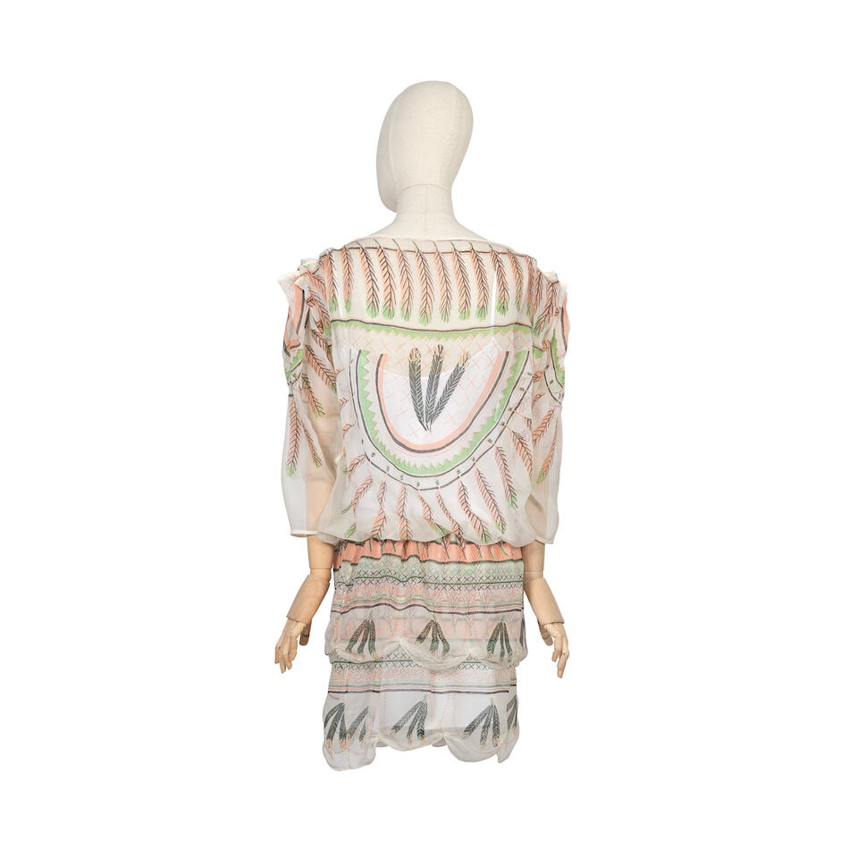 Zandra Rhodes: an 'Indian Feather Sunspray' Silk Chiffon Dress 1979 - 2