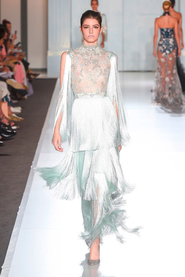 Ralph & Russo Haute Couture: a Platinum and Mint Silk Fringe Gown Autumn/Winter 2017, Runway Loo... - 4