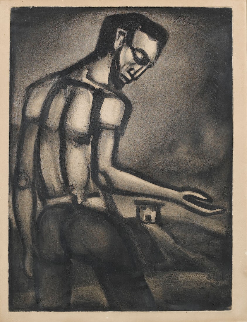 Georges Rouault (French, 1871-1958) En tant d'ordres divers le beau métier d'ensemencer une...: Georges Rouault (French, 1871-1958) En tant d'ordres divers le beau métier d'ensemencer une terre hostile, from Miserere (Chapon 75) Etching, aquatint and drypoint, 1926, on Arches wove paper, wi