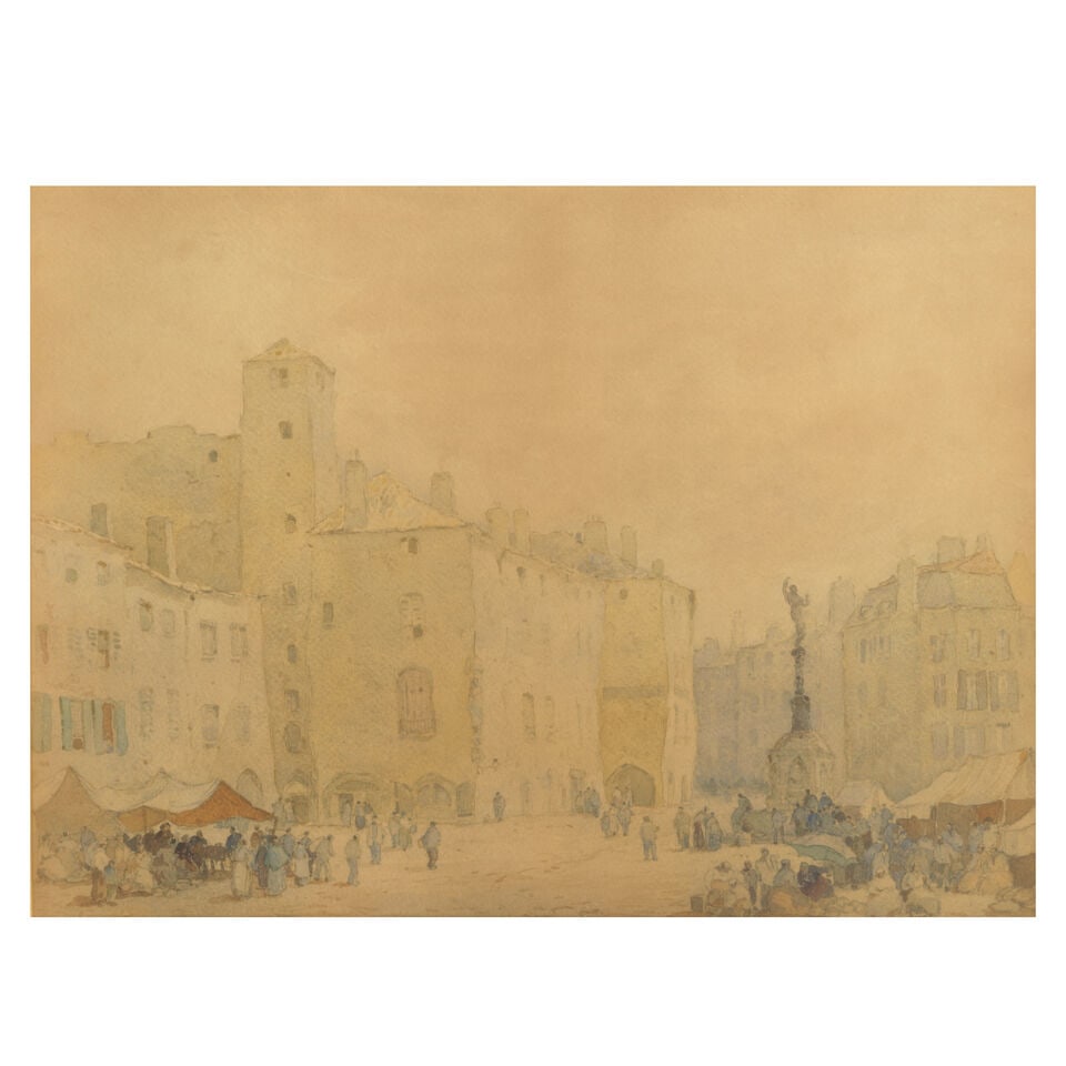 Thurston Laidlaw Shoosmith (1865-1933) 'The Market Place, Issoire' (Together with a watercolour ... (1 of 6)