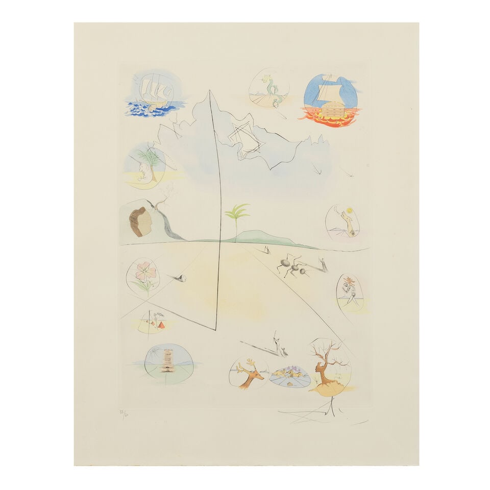 Salvador Dalí (Spanish, 1904-1989) Frontispiece, from The Twelve Tribes of Israel Etching w...: Salvador Dalí (Spanish, 1904-1989) Frontispiece, from The Twelve Tribes of Israel Etching with pochoir in colours, 1972, on wove paper, signed and numbered 35/60 in pencil, published by Transworl
