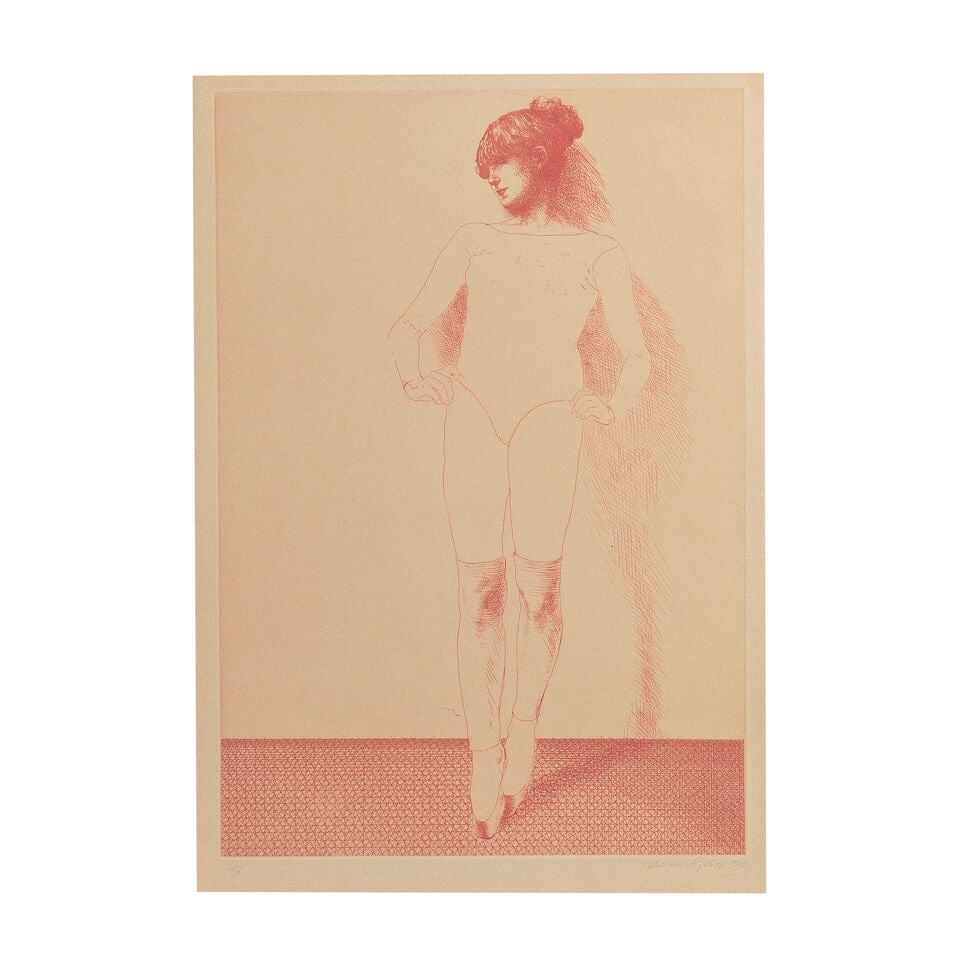 Adrian George (British, 1944-2021) Girl Standing Etching, 1980, on wove paper, signed, dated and...: Adrian George (British, 1944-2021) Girl Standing Etching, 1980, on wove paper, signed, dated and numbered 13/50 in pencil, printed by James Collyer and Jhon Crossley, with their blindstamp, the full s