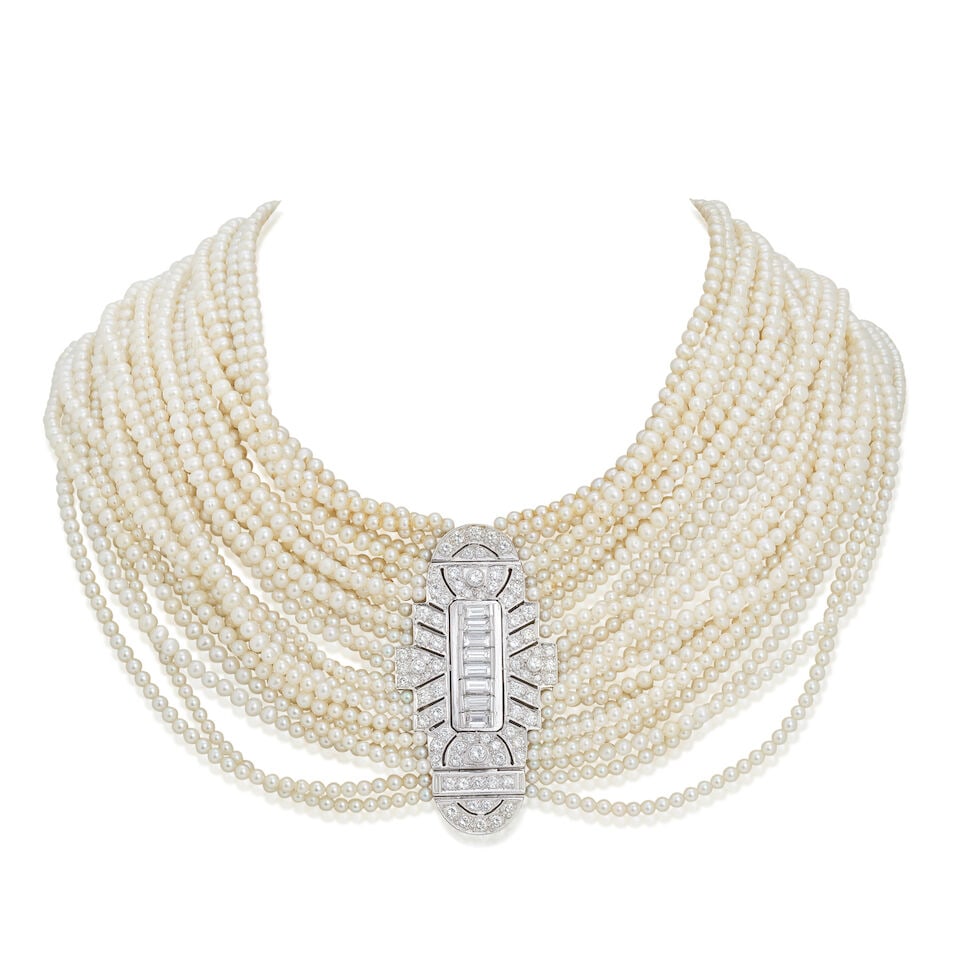 CULTURED PEARL AND DIAMOND NECKLACE (1 of 2)