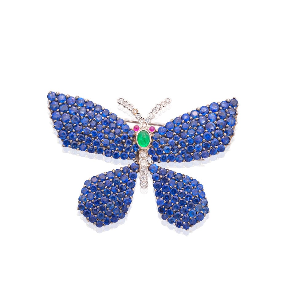 SAPPHIRE, DIAMOND AND GEM-SET BUTTERLY BROOCH (1 of 2)