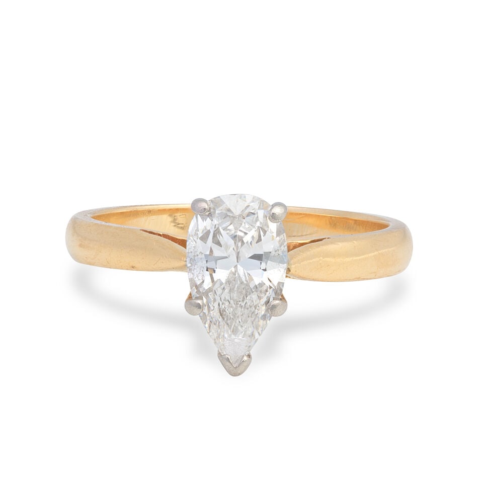 DIAMOND SINGLE-STONE RING: DIAMOND SINGLE-STONE RING Pear-shaped diamond, approx. 0.95ct 14 carat gold London hallmark Ring size approx. K½ Weight approx. 3.5g Footnotes: OVERALL CONDITION Light surface wear to 18 carat