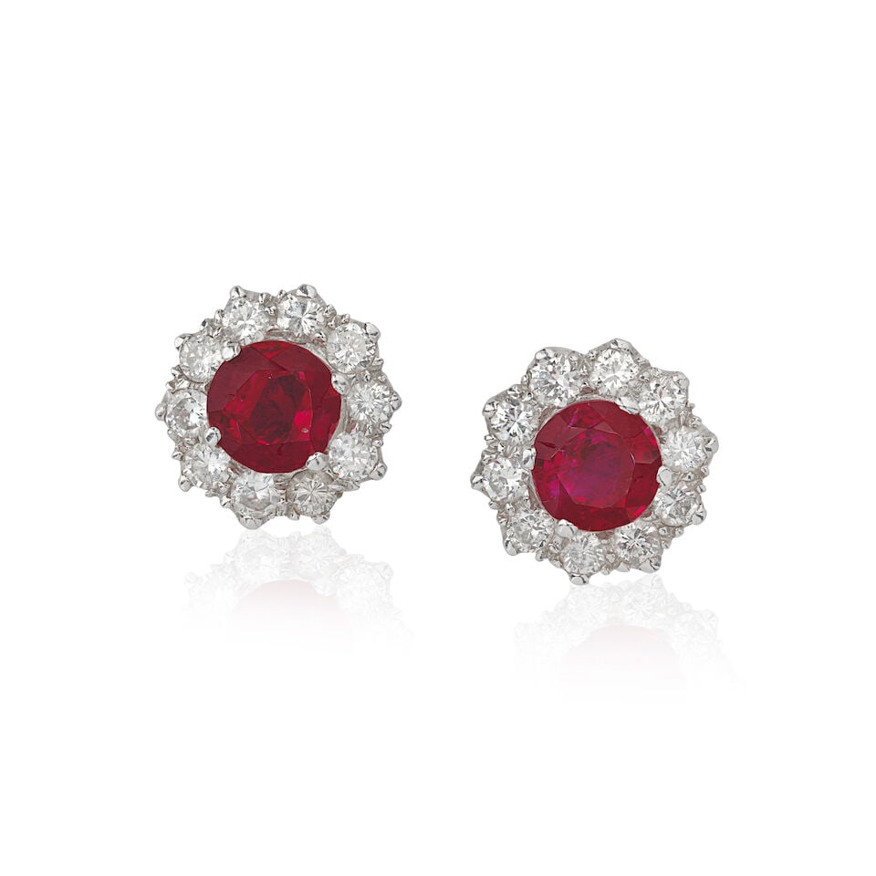 RUBY AND DIAMOND CLUSTER EARRINGS (1 of 2)