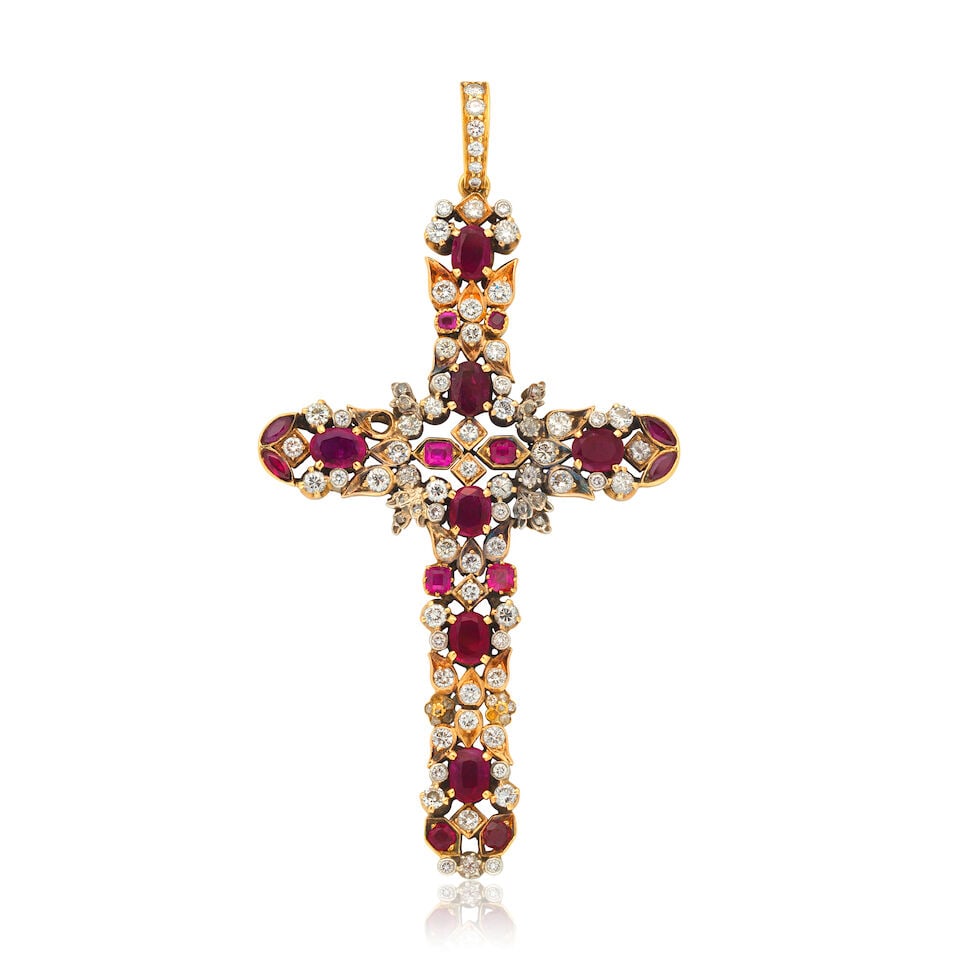 RUBY AND DIAMOND CROSS PENDANT (1 of 2)