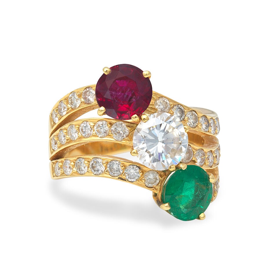 RUBY, EMERALD AND DIAMOND RING (1 of 3)
