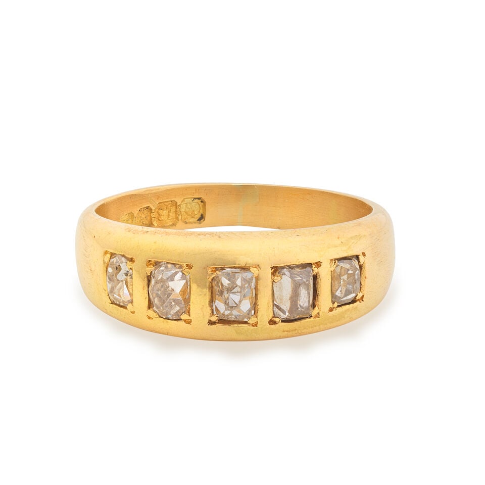 DIAMOND RING, 1907: DIAMOND RING, 1907 Old-cut diamonds 18 carat gold Partial London hallmark Ring size approx. J Weight approx. 5.0g Footnotes: OVERALL CONDITION Light surface wear to 18 carat gold with partial London h