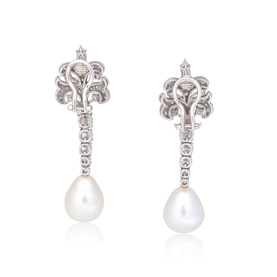 CULTURED PEARL AND DIAMOND PENDENT EARCLIPS - 2