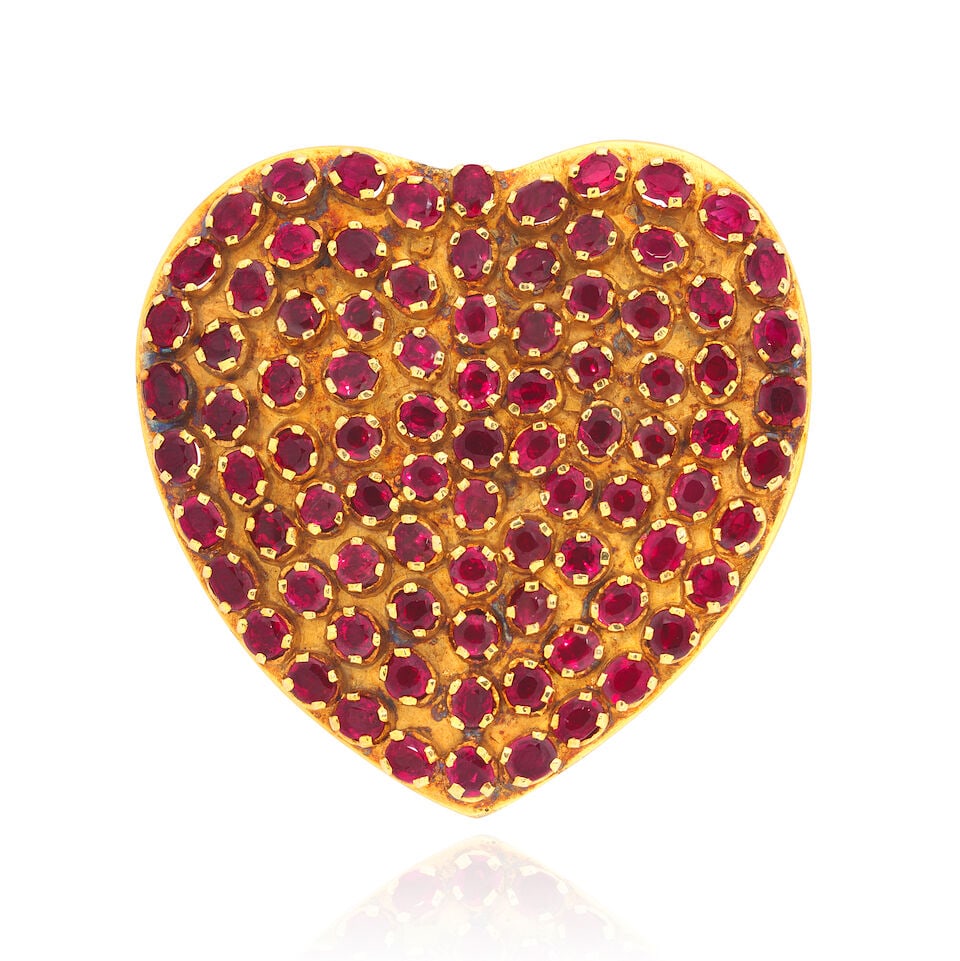 RUBY-SET HEART BROOCH - 2