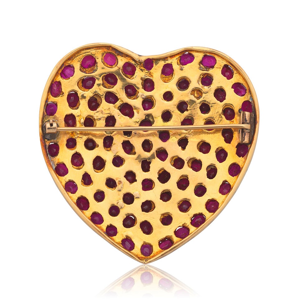 RUBY-SET HEART BROOCH - 3