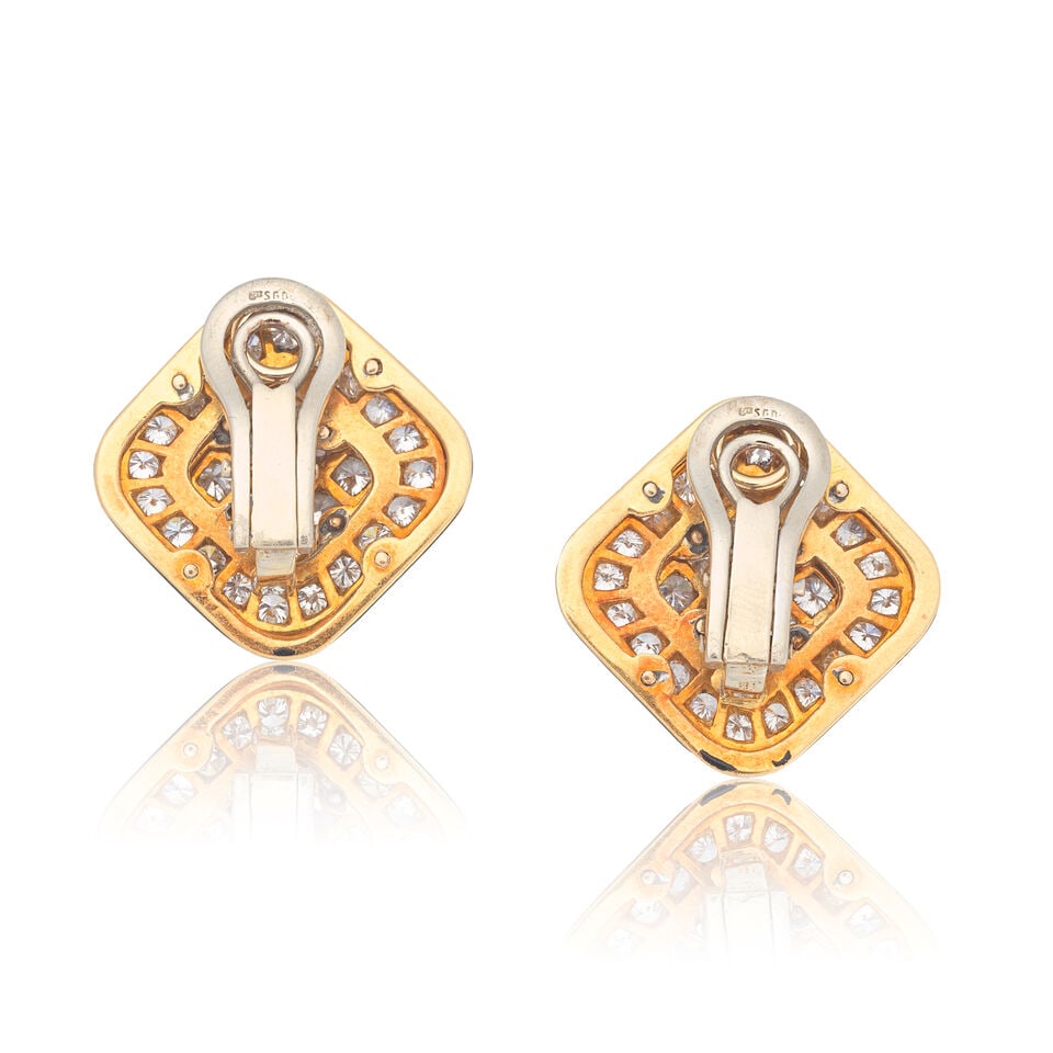 DIAMOND AND ENAMEL EARCLIPS - 2