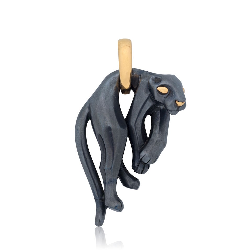 CARTIER: 'PANTHÈRE MOLLE' PENDANT: CARTIER: 'PANTHÈRE MOLLE' PENDANT Signed Cartier, maker's mark, numbered 263374 Length 4.5cm Weight approx. 27.5g Footnotes: Lucien Vachey, goldsmith and sculptor, manufactured for Cartier from 1