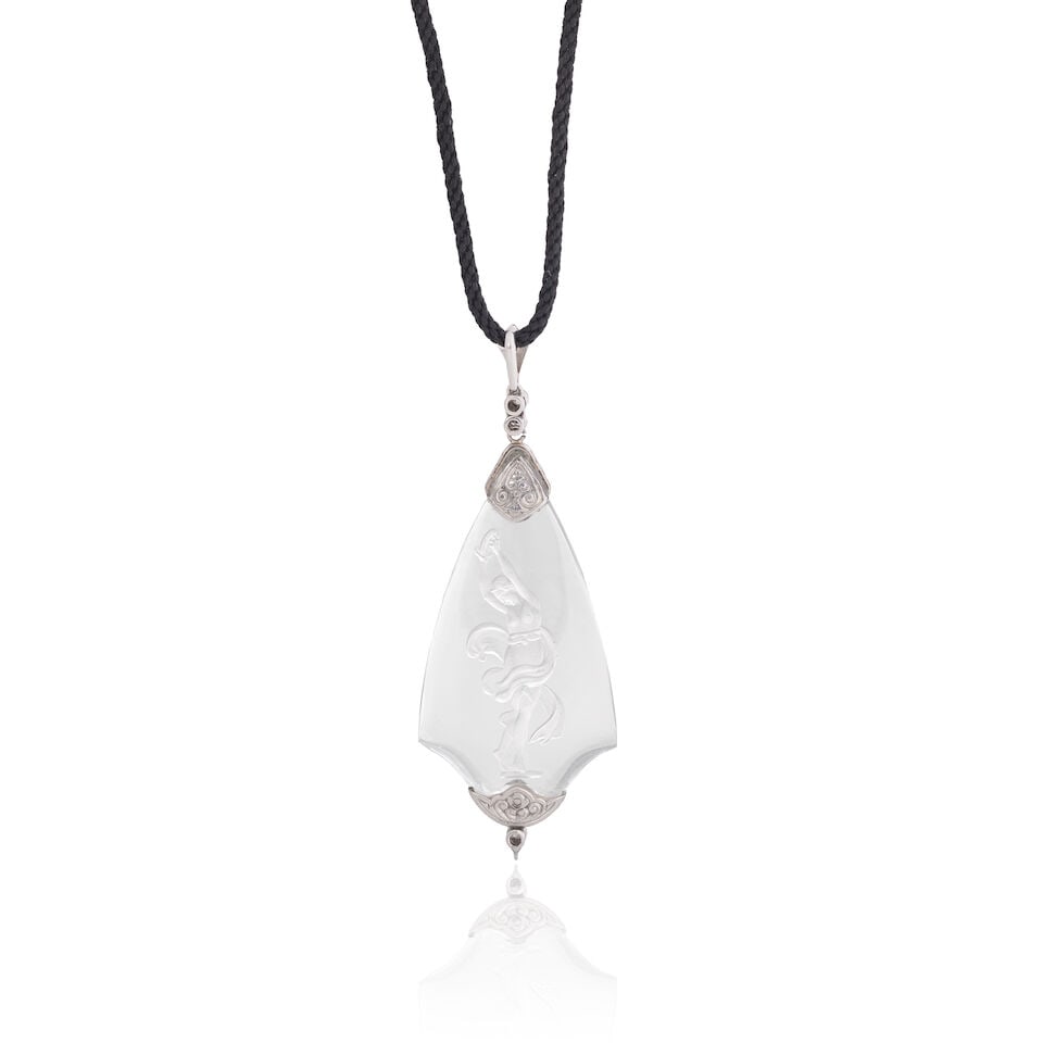 CARVED ROCK CRYSTAL AND DIAMOND PENDANT - 2