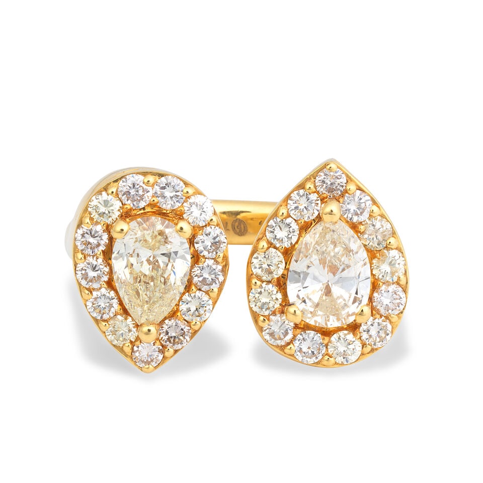 DIAMOND RING: DIAMOND RING Pear-shaped diamonds, approx. 1.00ct total Brilliant-cut diamonds, approx. 0.75ct total Ring size approx. J½ Weight approx. 7.5g Footnotes: OVERALL CONDITION Some surface wear to