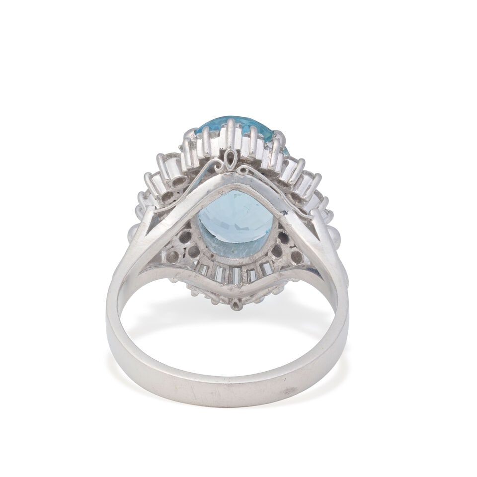 AQUAMARINE AND DIAMOND RING - 2