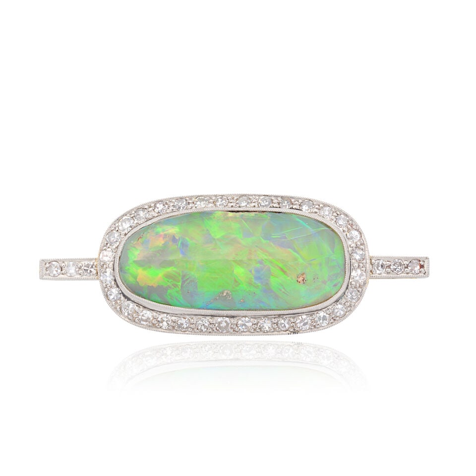 OPAL AND DIAMOND CLUSTER BROOCH (1 of 2)