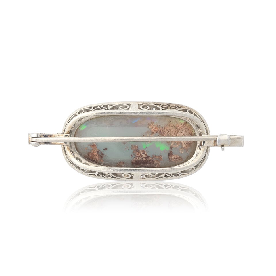 OPAL AND DIAMOND CLUSTER BROOCH - 2