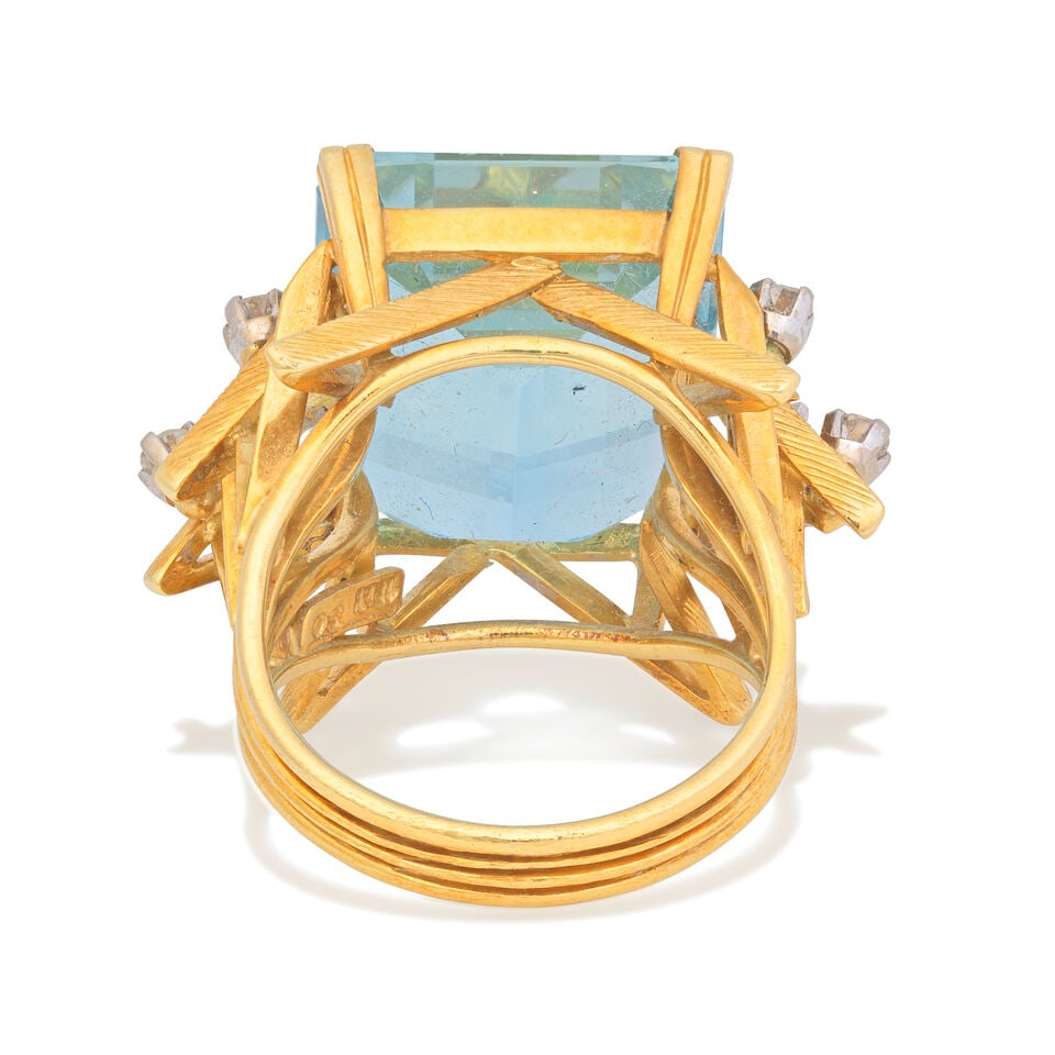 AQUAMARINE AND DIAMOND RING - 2
