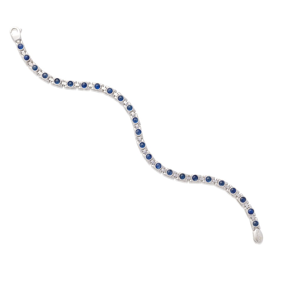 ZANCAN: SAPPHIRE BRACELET: ZANCAN: SAPPHIRE BRACELET Sapphire cabochons Signed Zancan Length 20.0cm Weight approx. 14.5g Footnotes: OVERALL CONDITION Light surface wear to unhallmarked metal, signed Zancan, stamped with Italian