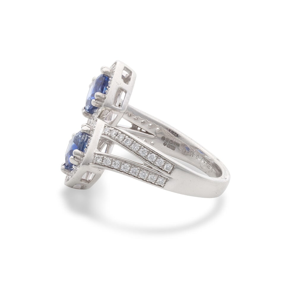 SAPPHIRE AND DIAMOND CROSSOVER RING, - 2