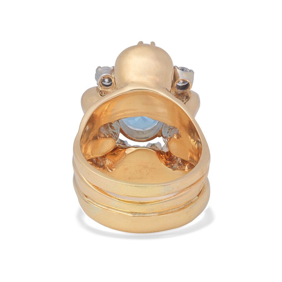 AQUAMARINE AND DIAMOND DRESS RING - 2