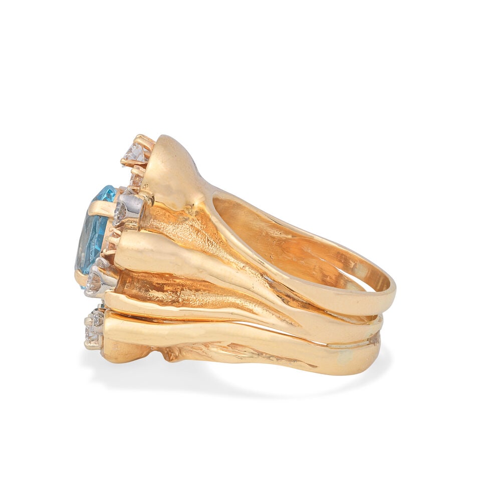 AQUAMARINE AND DIAMOND DRESS RING - 3