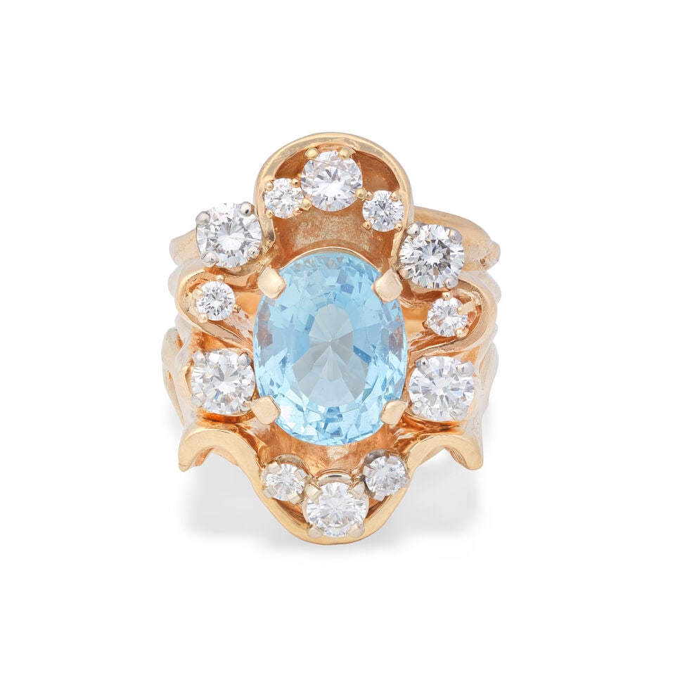 AQUAMARINE AND DIAMOND DRESS RING - 4