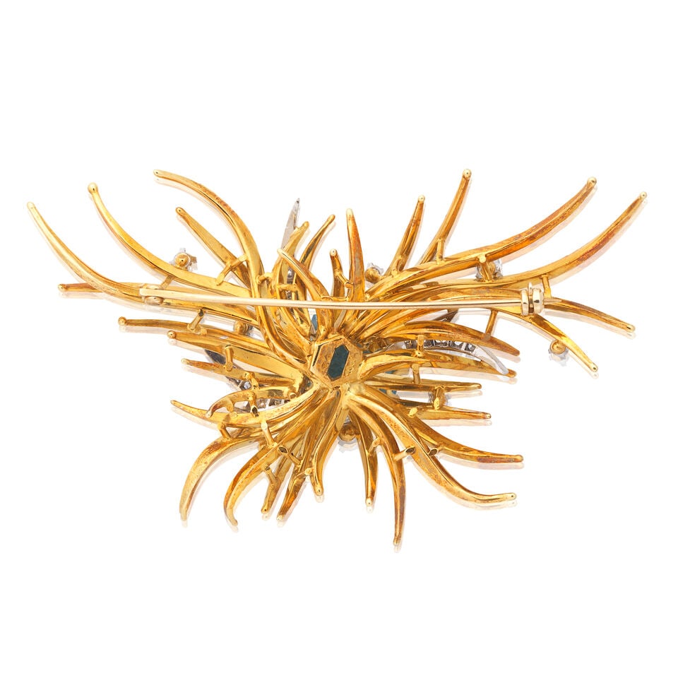 AQUAMARINE AND DIAMOND BROOCH - 2