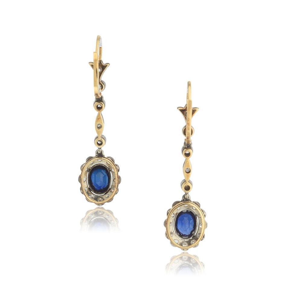 SYNTHETIC SAPPHIRE AND DIAMOND PENDENT EARRINGS - 2