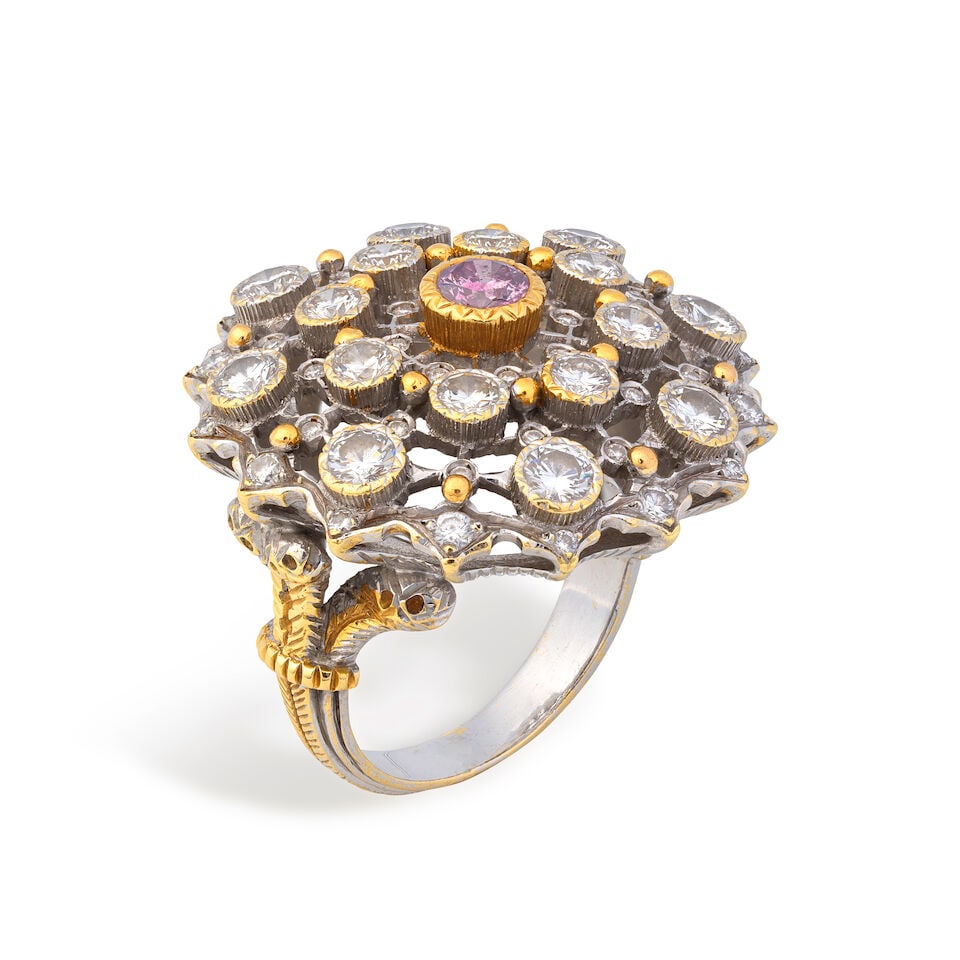 COLOURED DIAMOND AND DIAMOND DRESS RING (1 of 4)