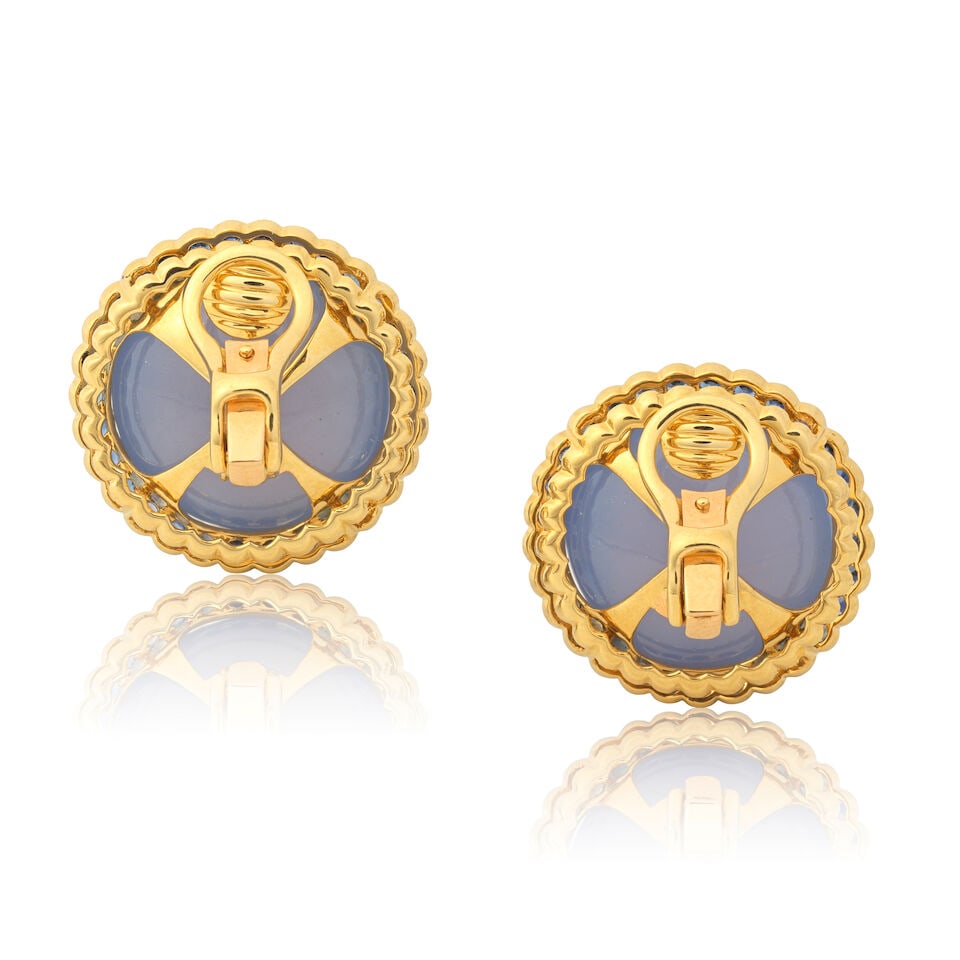 CHALCEDONY AND SAPPHIRE EARCLIPS - 3