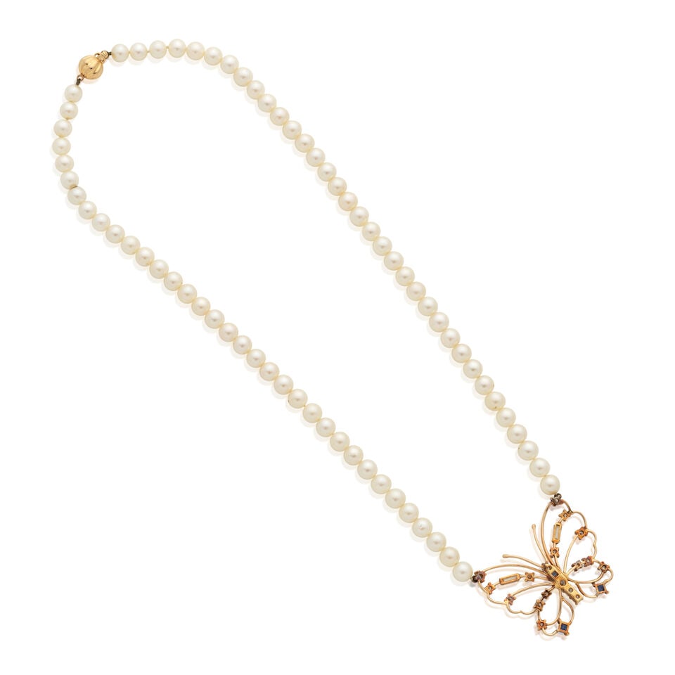 CULTURED PEARL, DIAMOND AND SAPPHIRE PENDANT NECKLACE - 2