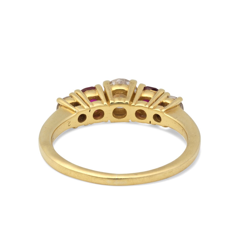 RUBY AND DIAMOND FIVE-STONE RING - 3