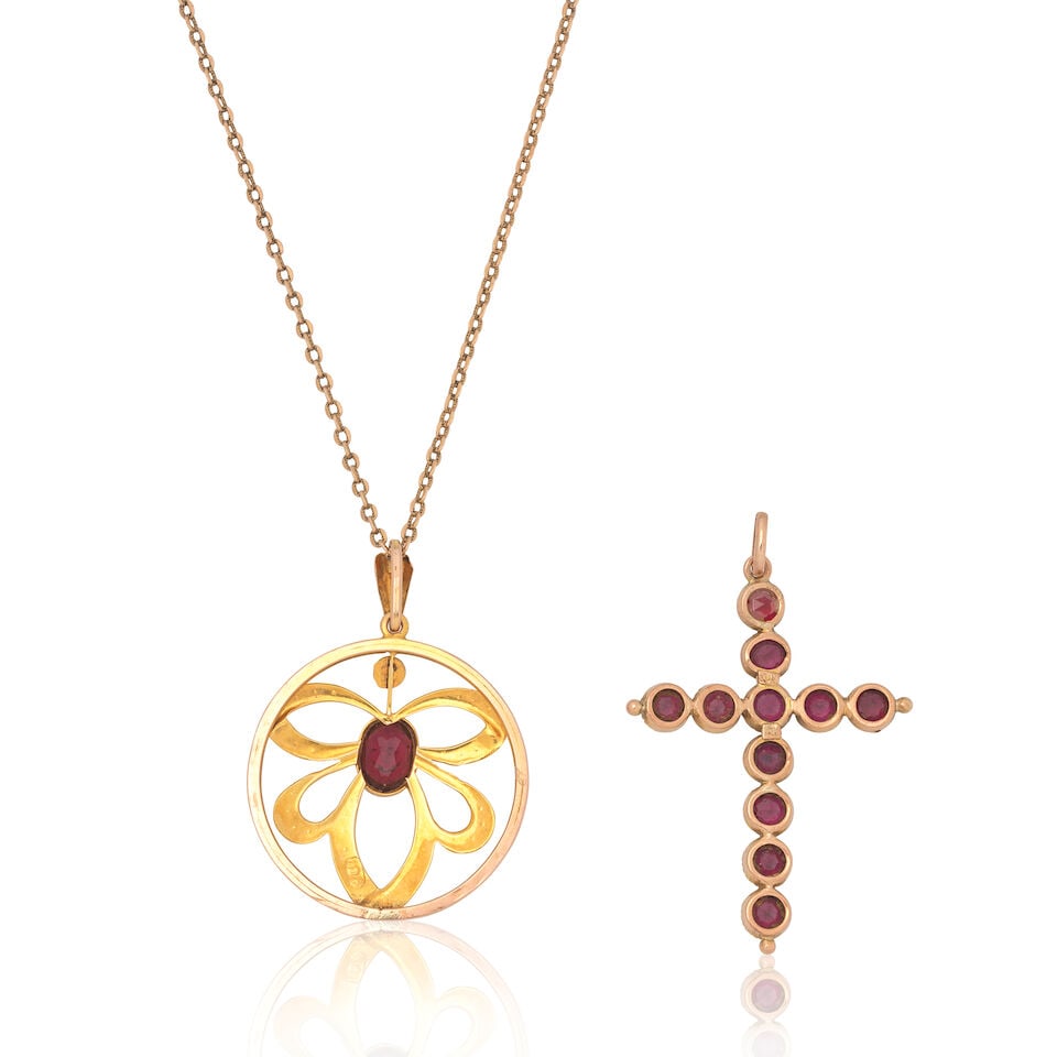 TWO GARNET PENDANTS - 2
