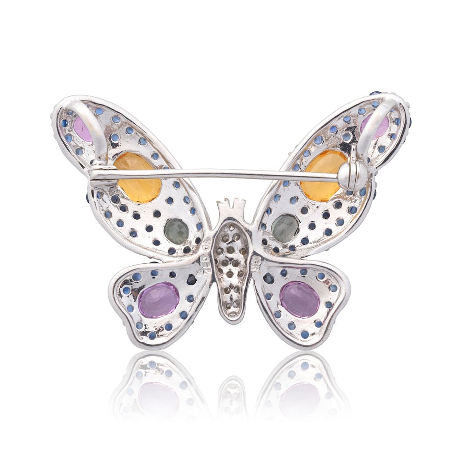 GEM AND DIAMOND-SET BUTTERFLY BROOCH/PENDANT - 2