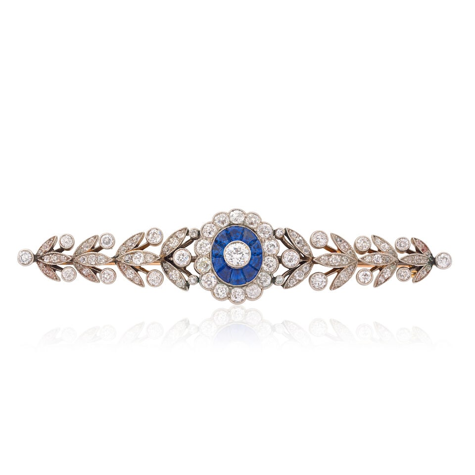 SAPPHIRE AND DIAMOND FLORAL BROOCH (1 of 2)