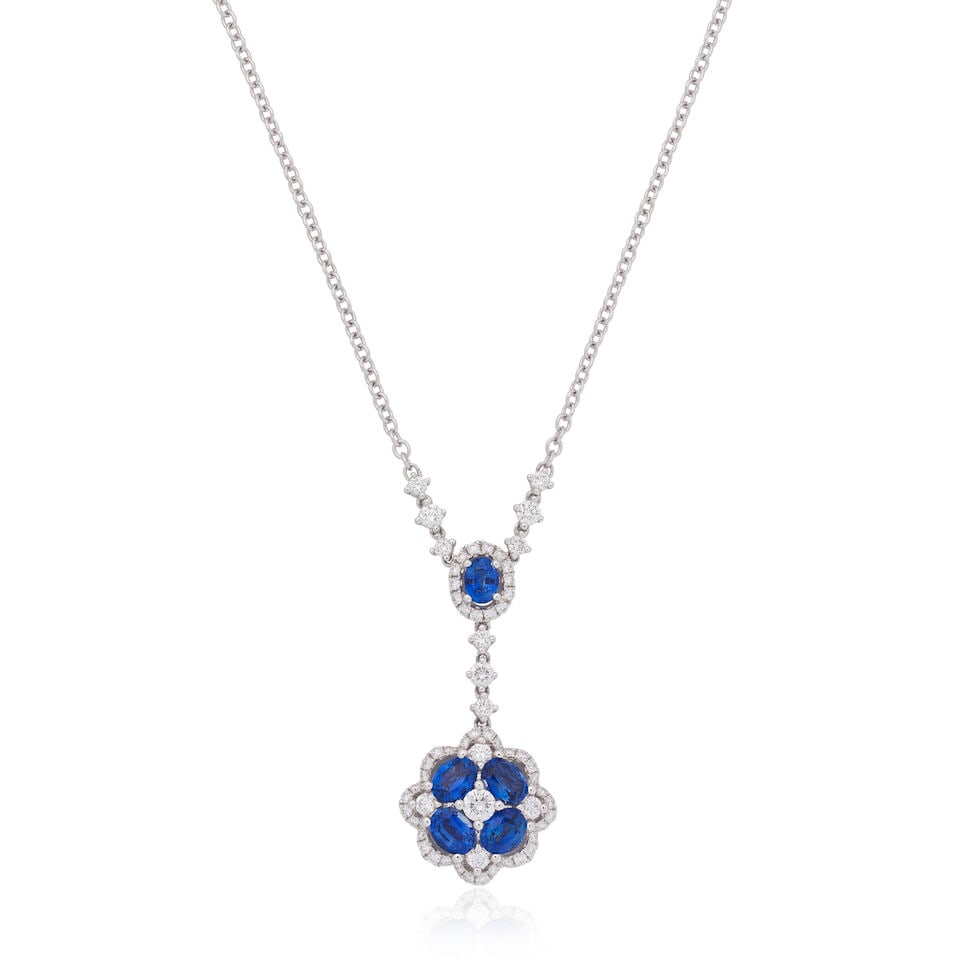 SAPPHIRE AND DIAMOND PENDANT NECKLACE (1 of 2)