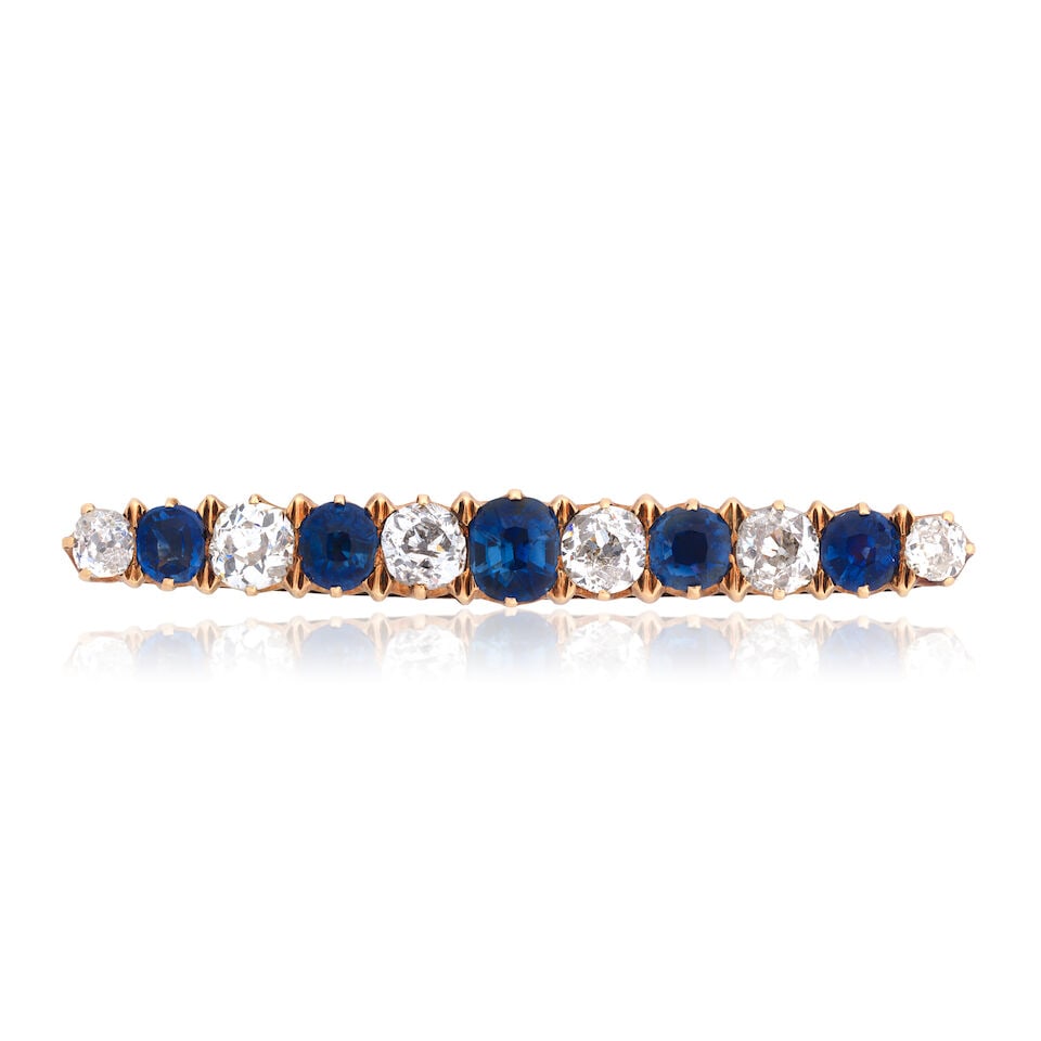SAPPHIRE AND DIAMOND BAR BROOCH (1 of 2)