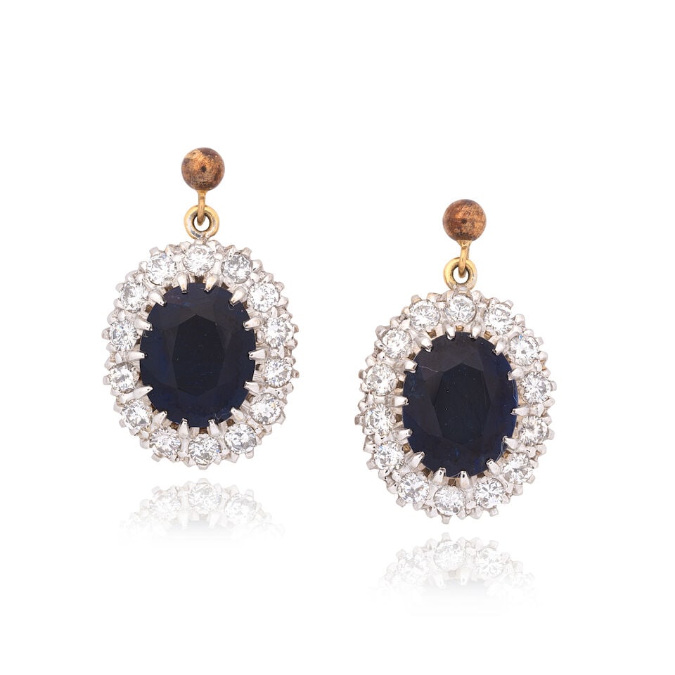 SAPPHIRE AND DIAMOND CLUSTER EARRINGS (1 of 2)
