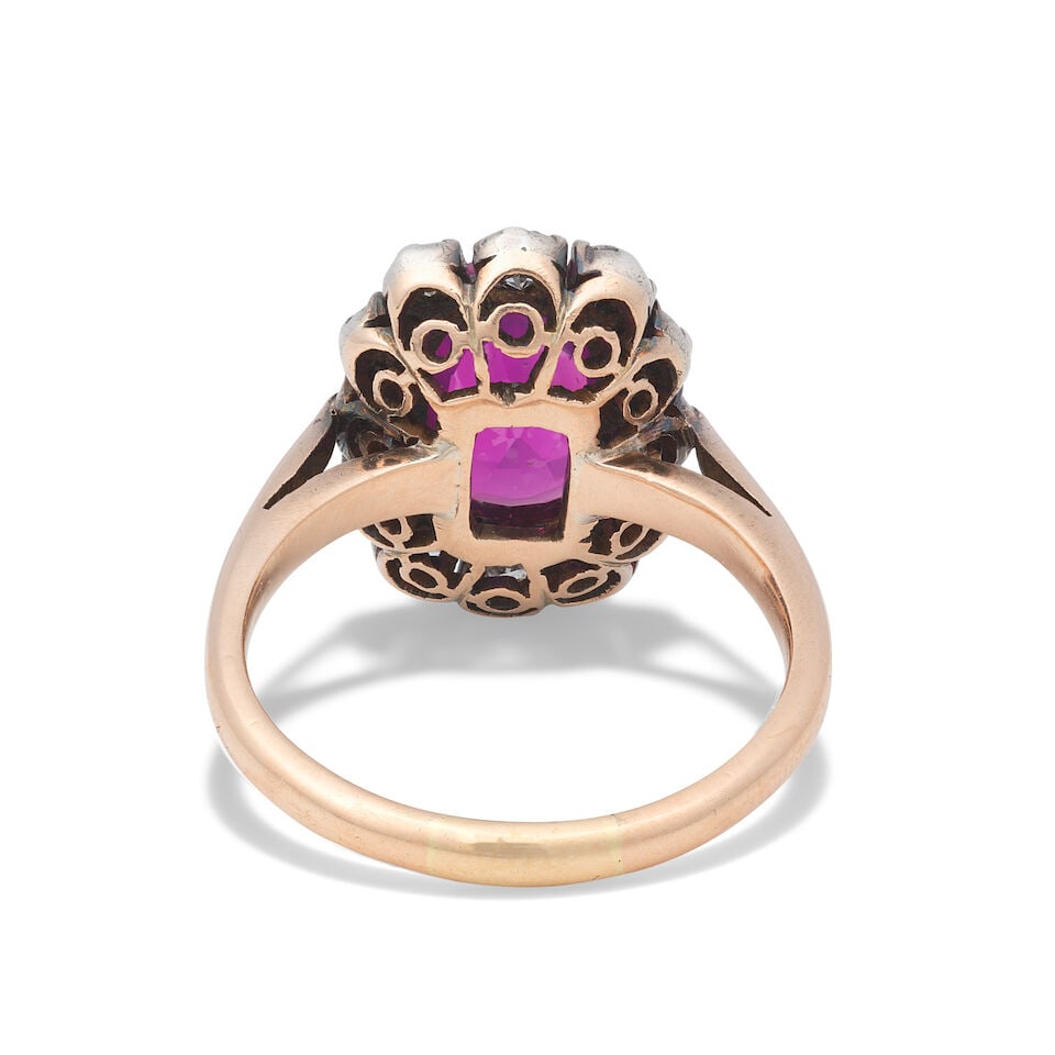 PINK SAPPHIRE AND DIAMOND CLUSTER RING - 2